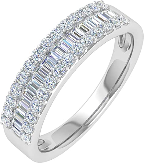 1/2 Carat Baguette and Round Shape Diamond Wedding Band Ring in 10K Gold